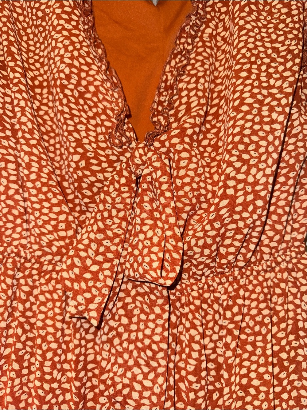Rust Orange Ruffle V‑Neck Tiered Dress - Picture 3 of 5